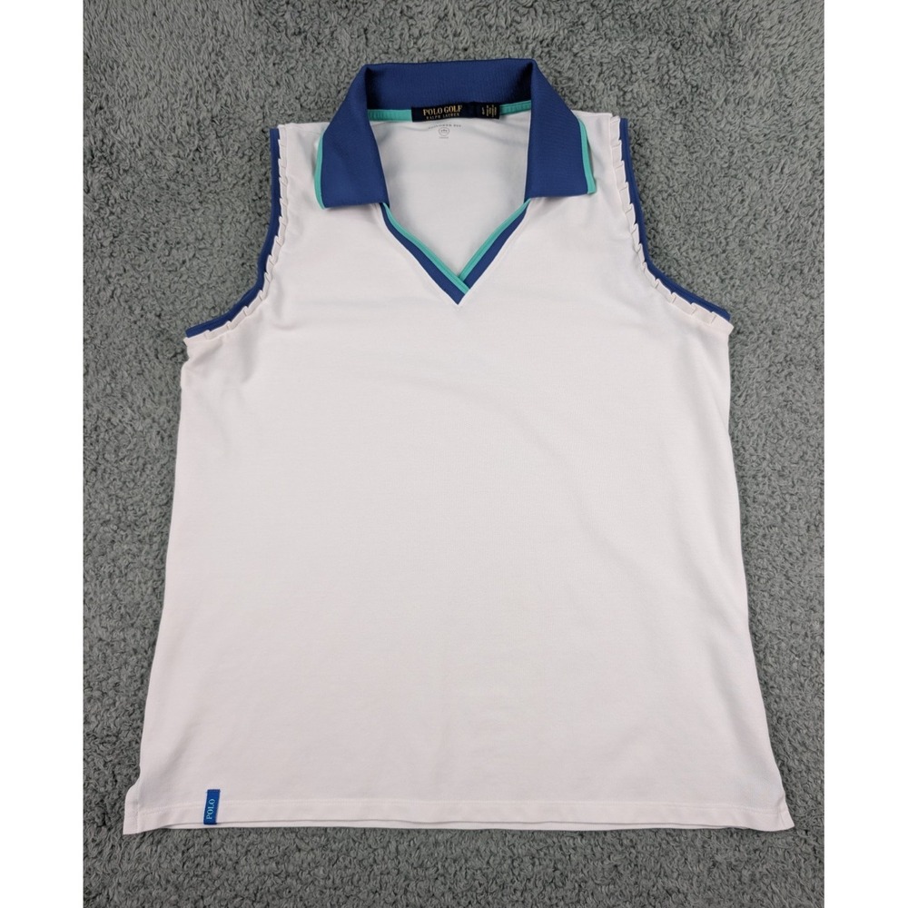 Polo Ralph Lauren Golf Sleeveless Shirt Women's L White/Blue/Green V-Neck